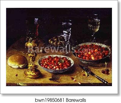 Still Life with Cherries and Strawberries in Porcelain Bowls by Osias Beert, Art Print Still Life with Cherries and Strawberries in Porcelain Bowls by Osias Beert, Art Print
