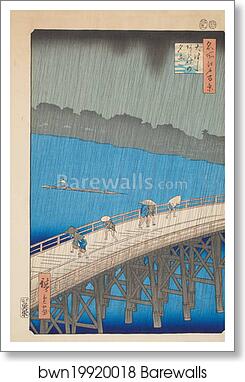 Downpour at Ohashi Bridge, Atake, from the series "One Hundred Famous Views of Edo" by Utagawa Hiroshige, Art Print