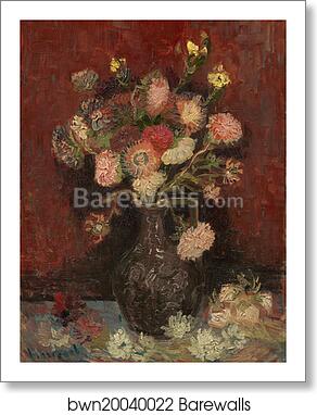 Vase with Chinese asters and gladioli by Vincent Van Gogh, Art Print