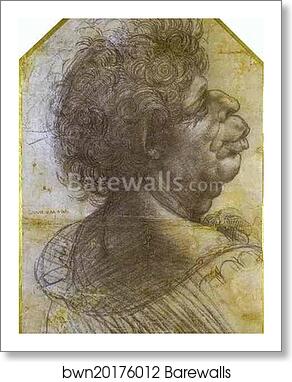 Grotesque Portrait Study of Man by Leonardo Da Vinci, Art Print