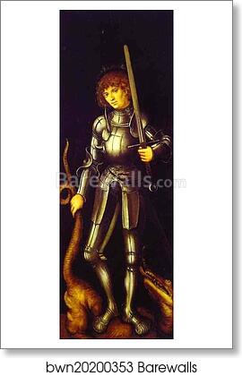 St. George. Reverse Side of St. Anne Panel by Lucas Cranach The Elder, Art Print St. George. Reverse Side of St. Anne Panel by Lucas Cranach The Elder, Art Print