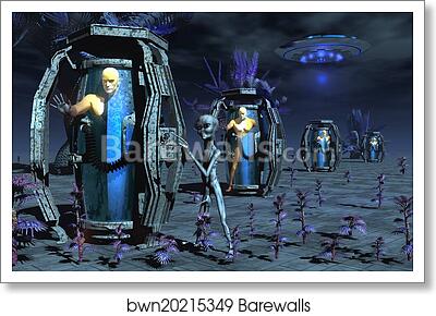 Grey Aliens awaking humanoid clones in bio-transport containers by Mark Stevenson/Stocktrek Images, Art Print Grey Aliens awaking humanoid clones in bio-transport containers by Mark Stevenson/Stocktrek Images, Art Print