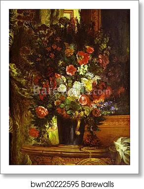 A Vase of Flowers on a Console by Eugène Delacroix, Art Print