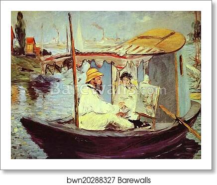 Claude Monet Painting on His Studio Boat by Edouard Manet, Art Print