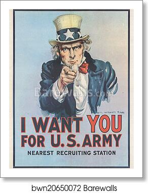 I want you for the U.S. Army - Nearest Recruiting Station by James Montgomery Flagg, Art Print