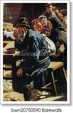 Lunch. Study for the painting "Flea market in Moscow". Detail by Vladimir Makovsky, Art Print