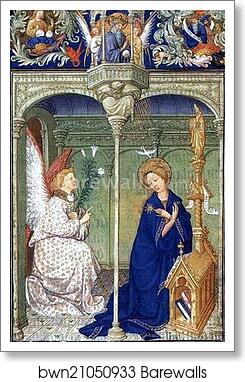 The Belles Heures of Jean de France, Duke de Berry. Annunciation. Detail by Limbourg Brothers, Art Print The Belles Heures of Jean de France, Duke de Berry. Annunciation. Detail by Limbourg Brothers, Art Print