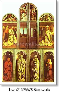 The Ghent Altarpiece with altar wings closed by Jan Van Eyck, Art Print