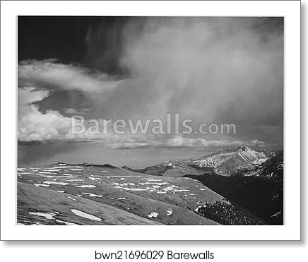 Mountain tops, low horizen, low hanging clouds"In Rocky Mountain National Park," Colorado.  Photographs of National Parks and Monuments, compiled 1941 - 1942, documenting the period ca. 1933 - 1942 by Ansel Adams (1902-1984), Art Print