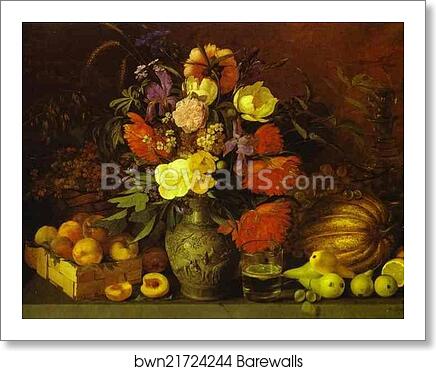 Still-Life. Flowers and Fruit by Ivan Khrutsky, Art Print