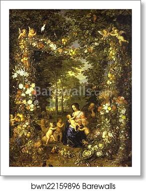 Holy Family in a Flower and Fruit Wreath by Jan Brueghel The Elder, Art Print Holy Family in a Flower and Fruit Wreath by Jan Brueghel The Elder, Art Print