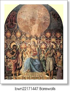 Madonna and Child with Angels, SS. John the Baptist and Jerome, and Two Youths from the Pazzi Household by Andrea Del Castagno, Art Print