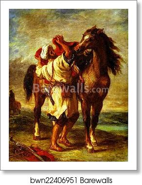 Arab Saddling His Horse by Eugène Delacroix, Art Print