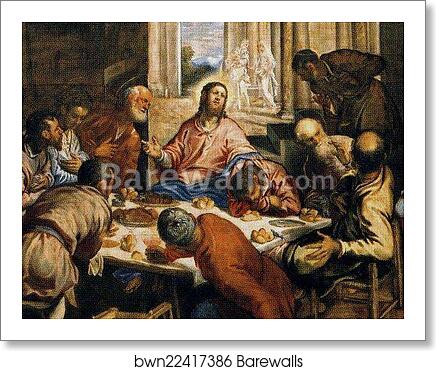Last Supper. Detail by Jacopo Robusti, Called Tintoretto, Art Print