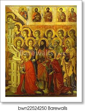 Maestà (front, central panel, detail of) The Mother of God Enthroned with the Christ Child, amidst Angels and Saints by Duccio Di Buoninsegna, Art Print Maestà (front, central panel, detail of) The Mother of God Enthroned with the Christ Child, amidst Angels and Saints by Duccio Di Buoninsegna, Art Print