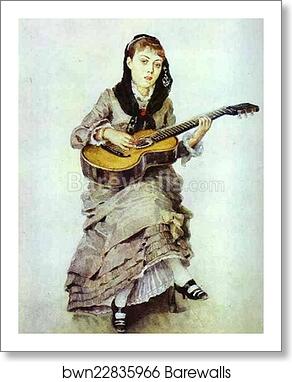 Woman With Guitar. Portrait of S.A. Kropotkina, née Charet(?) by Vasily Surikov, Art Print