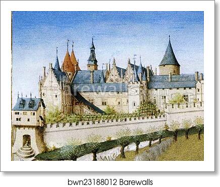 Les trÄ�s riches heures du Duc de Berry. June. Palais de la Cite and Sainte-Chapelle in Paris. Detail by Limbourg Brothers, Art Print