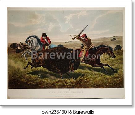 Life on the Prairie, The Buffalo Hunt, lithograph by Arthur Fitzwilliam Tait, published by Currier & Ives, 152 Nassau Street, New York, New York by Currier & Ives, Art Print