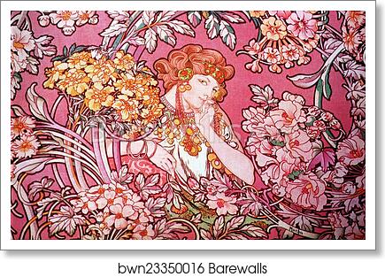 Woman Among The Flowers by Alphonse Mucha, Art Print