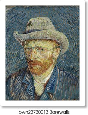 Self-portrait with grey felt hat by Vincent Van Gogh, Art Print