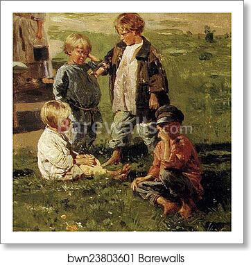 Peasant Children. Detail by Vladimir Makovsky, Art Print