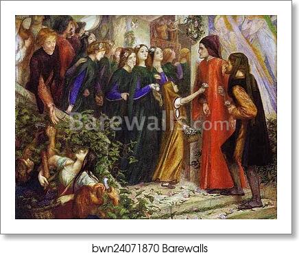 Beatrice Meeting Dante at a Marriage Feast, Denies Him Her Salutation by Dante Gabriel Rossetti, Art Print