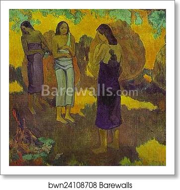 Three Tahitian Women Against a Yellow Background by Paul Gauguin, Art Print