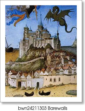 Les tr�s riches heures du Duc de Berry. St. Michael. Detail by Limbourg Brothers, Art Print Les tr�s riches heures du Duc de Berry. St. Michael. Detail by Limbourg Brothers, Art Print