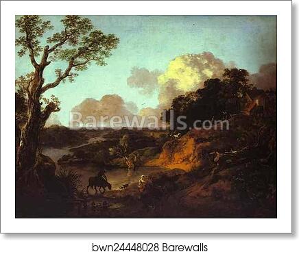 River Landscape with Rustic Lovers by Thomas Gainsborough, Art Print
