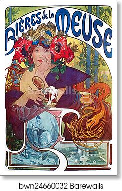Bieres De La Meuse by Alphonse Mucha, Art Print