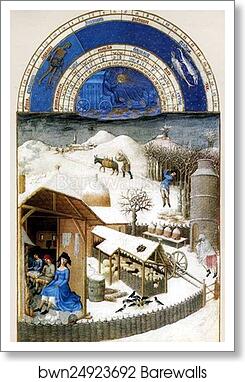 Les tr�s riches heures du Duc de Berry. February by Limbourg Brothers, Art Print Les tr�s riches heures du Duc de Berry. February by Limbourg Brothers, Art Print