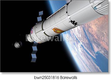 A command module approaches an awaiting rocket in Earth orbit by Walter ...