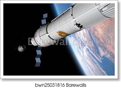 A command module approaches an awaiting rocket in Earth orbit by Walter Myers/Stocktrek Images, Art Print A command module approaches an awaiting rocket in Earth orbit by Walter Myers/Stocktrek Images, Art Print