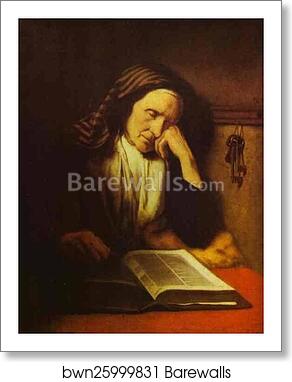 An Old Woman Dozing over a Book by Nicolaes Maes, Art Print An Old Woman Dozing over a Book by Nicolaes Maes, Art Print