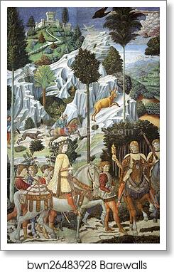 Procession of the Magus Balthazar. Detail by Benozzo Gozzoli, Art Print