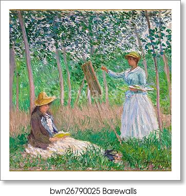 In the Woods at Giverny: Blanche Hoschedé at Her Easel with Suzanne Hoschedé Reading by Claude Monet, Art Print