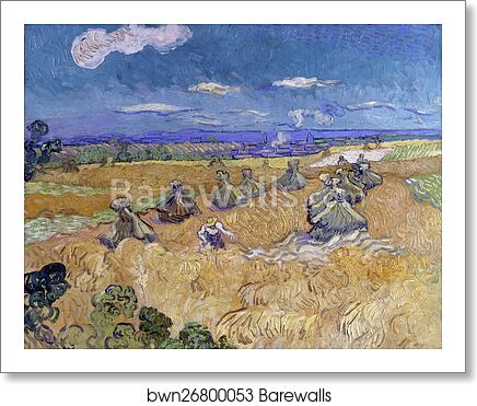 Wheat Stacks with Reaper by Vincent Van Gogh, Art Print