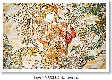 Woman With Daisy by Alphonse Mucha, Art Print
