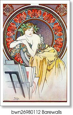 Girl With Easel by Alphonse Mucha, Art Print