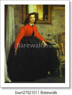 Portrait of Mlle L.L. (Young Woman in Red Vest) by Jacques Joseph Tissot (A.K.A. James Tissot), Art Print