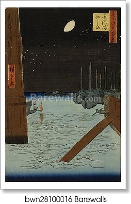 Moon over Ships Moored at Tsukuda Island from Eitai Bridge by Utagawa Hiroshige, Art Print Moon over Ships Moored at Tsukuda Island from Eitai Bridge by Utagawa Hiroshige, Art Print