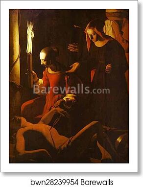St. Sebastian Tended by St. Irene by Georges De La Tour, Art Print