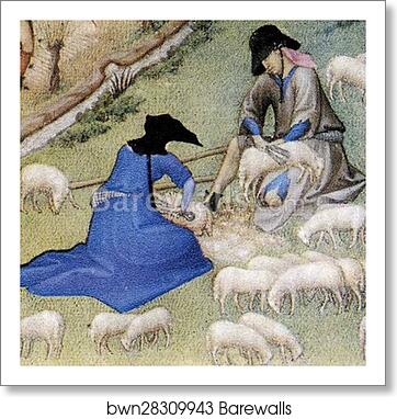 Les trÄ�s riches heures du Duc de Berry. July. Palais Poitiers. Detail by Limbourg Brothers, Art Print