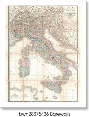 Carte Physique et Politique de L'Italie dela Region des Alpes et des ProvincesAutrichiennes sur L'Adriatique by Victor Jules Levasseur, Art Print