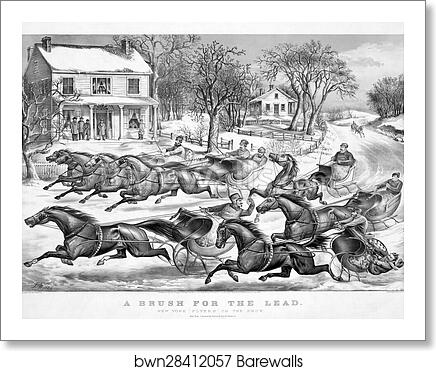 A brush for the lead: New York "Flyers" on the snow by Currier & Ives, Art Print