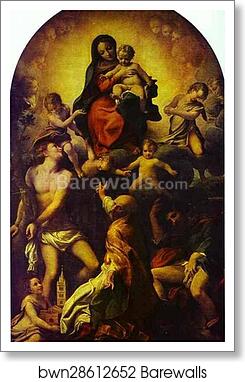 Madonna and Child with St. Sebastian by Correggio, Art Print