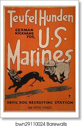 Teufel hunden, German nickname for U.S. Marines. Devil dog recruiting station, 506 Fifth Street, Art Print Teufel hunden, German nickname for U.S. Marines. Devil dog recruiting station, 506 Fifth Street, Art Print
