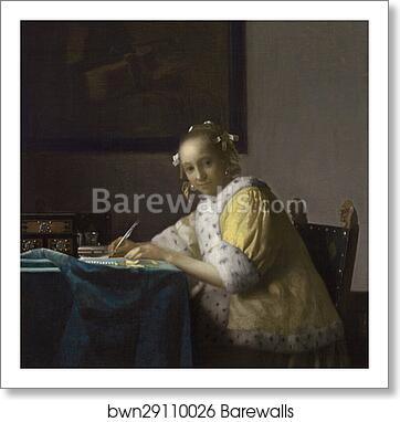 A Lady Writing by Johannes Vermeer, Art Print