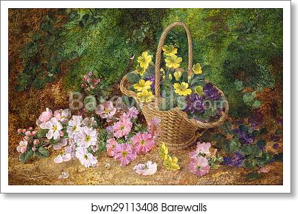 Still Life of Flowers and a Basket by George Clare, Art Print