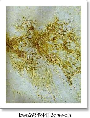 Five Grotesque Heads by Leonardo Da Vinci, Art Print